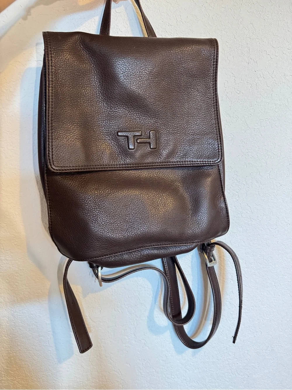Vintage Tommy Hilfiger Brown Leather flap Backpack